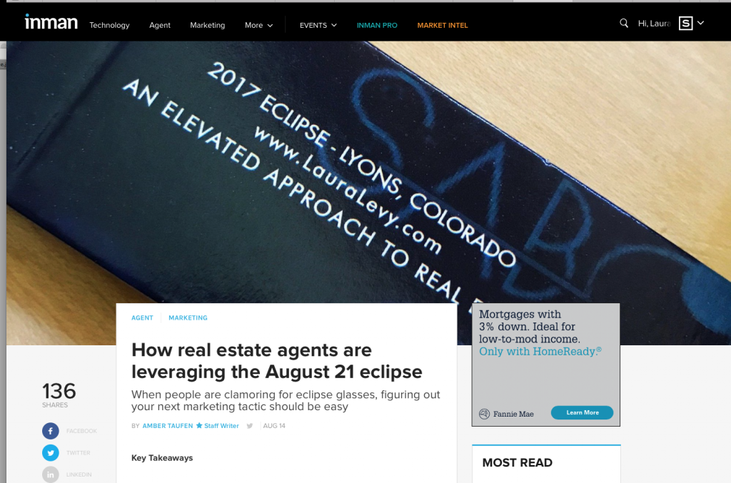 Inman News Features Community Eclipse Glasses Promotion - Laura Levy